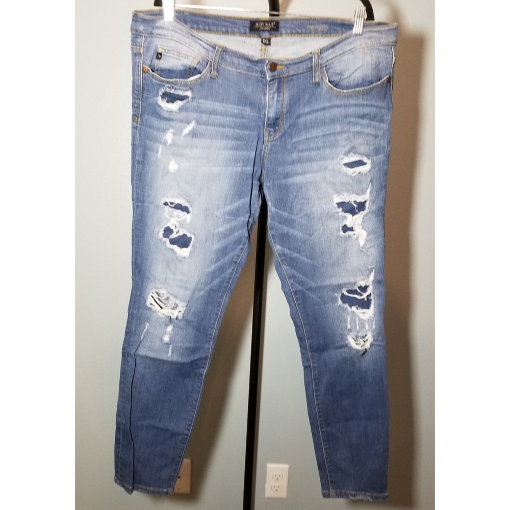 Judy Womens 1XL Distressed Blue Jeans Skinny Retro Boho Coastal Cottage Festival